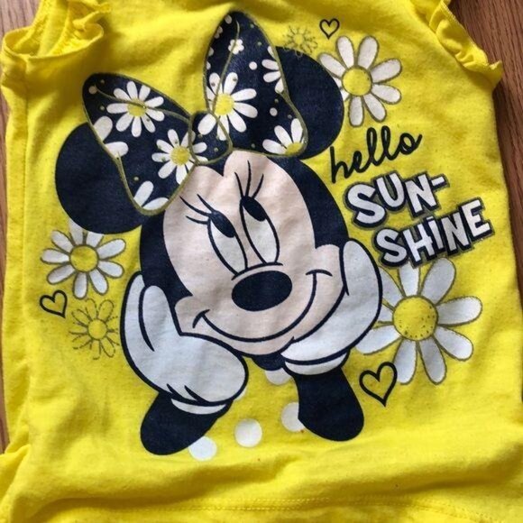 Disney Minnie Mouse Yellow Sleeveless Toddler Shirt 24M Ruffle Detail - Picture 2 of 5